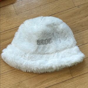 White Faux Fur “BRIDE” Bucket Hat